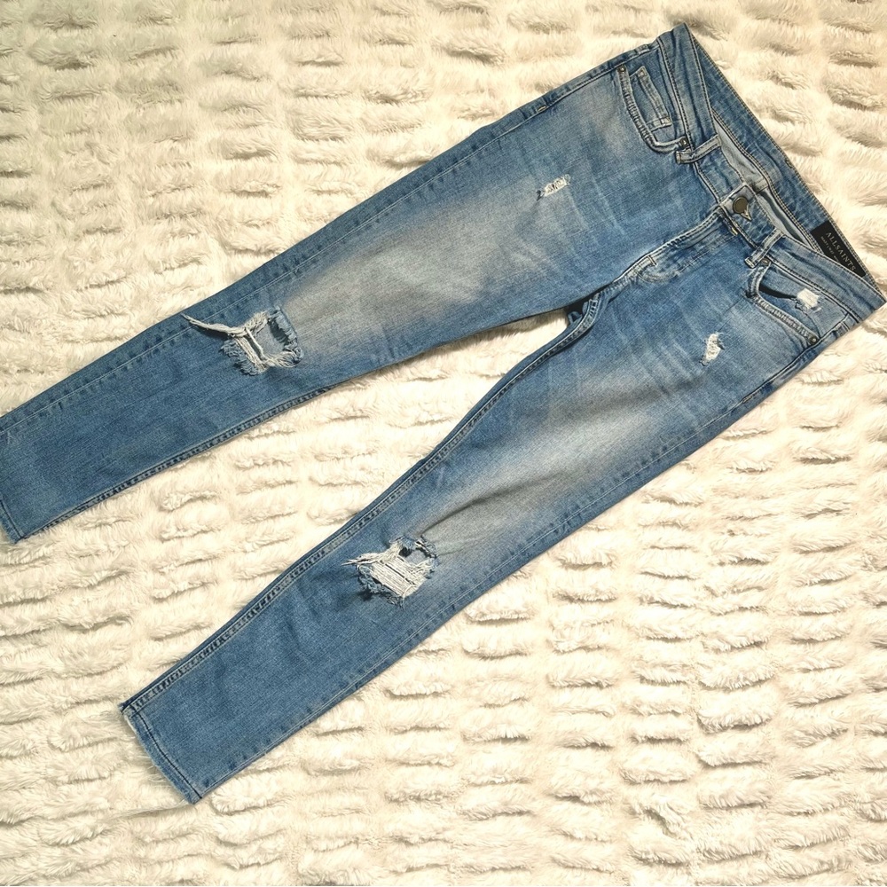 All Saints Low Rise Distressed Skinny/Straight Fit Jeans
